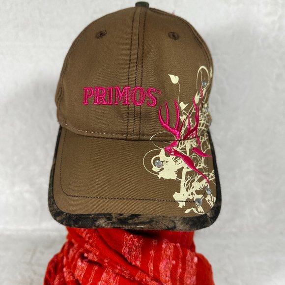 Primos Womens Ball Cap Paramount Outdoors Brown/Pink Embroidered Adjustable Hat - Picture 6 of 9